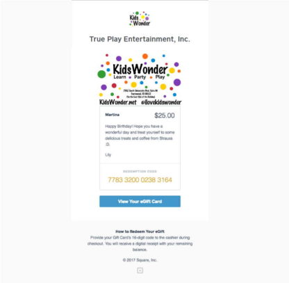 Kids Wonder eGift card