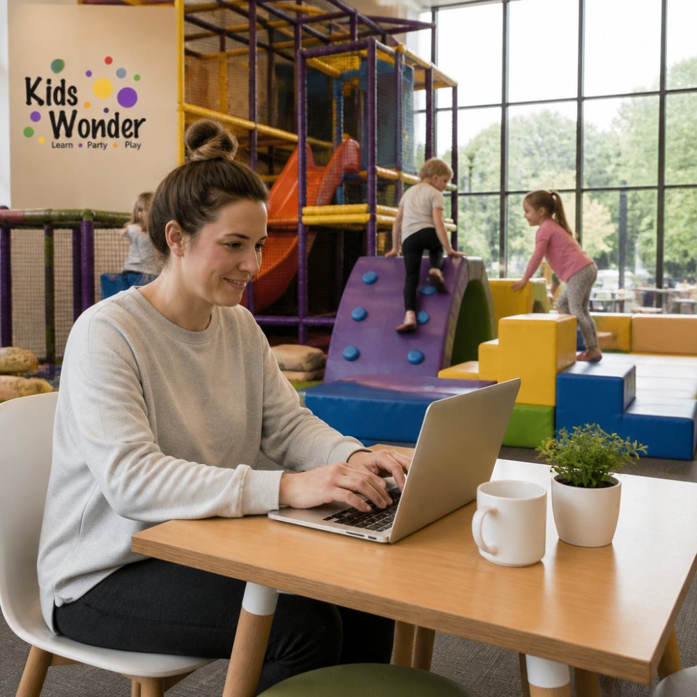 How parents work remotely while children enjoy indoor playgrounds safely